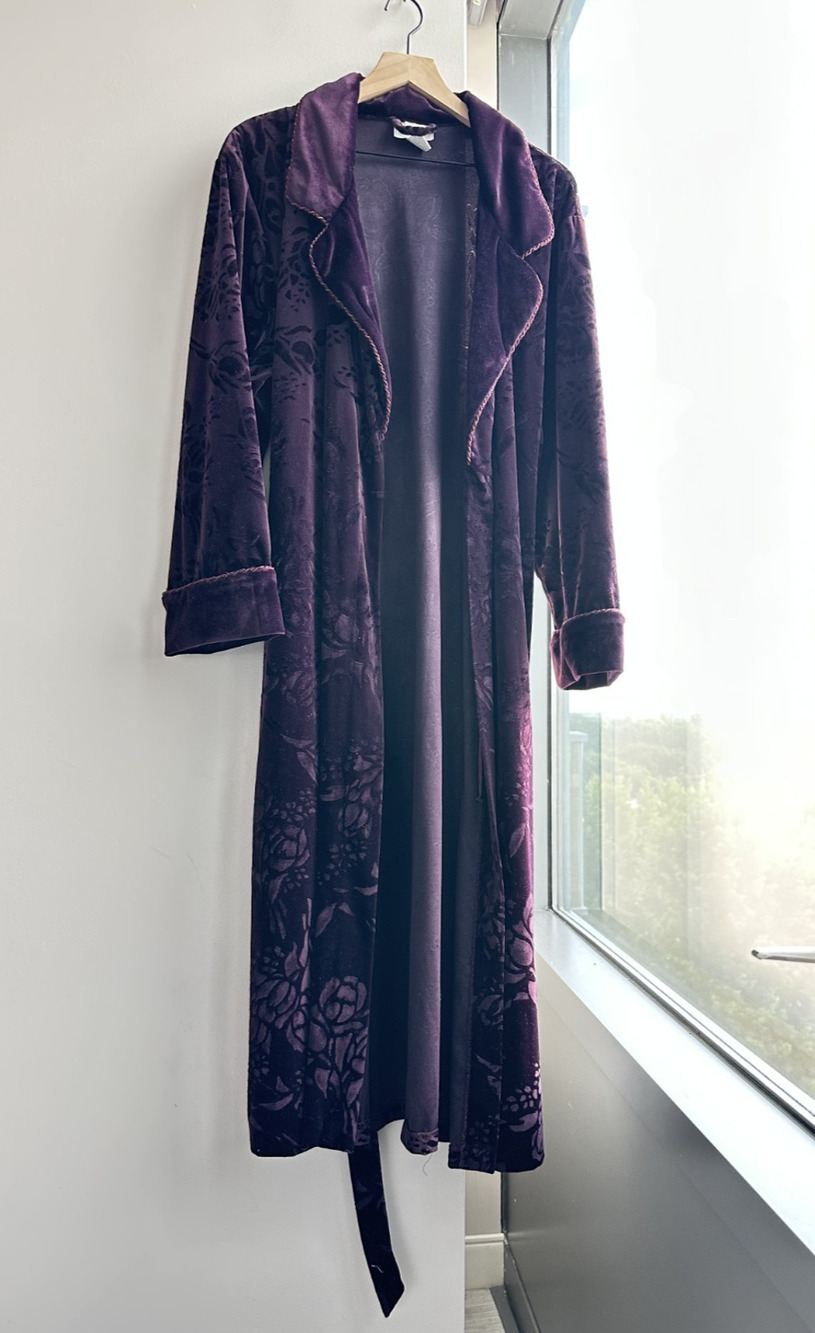 Jasmine Rose Women Floral Velvet Robe Purple Burgundy Nightgown Velour Cozy 1X
